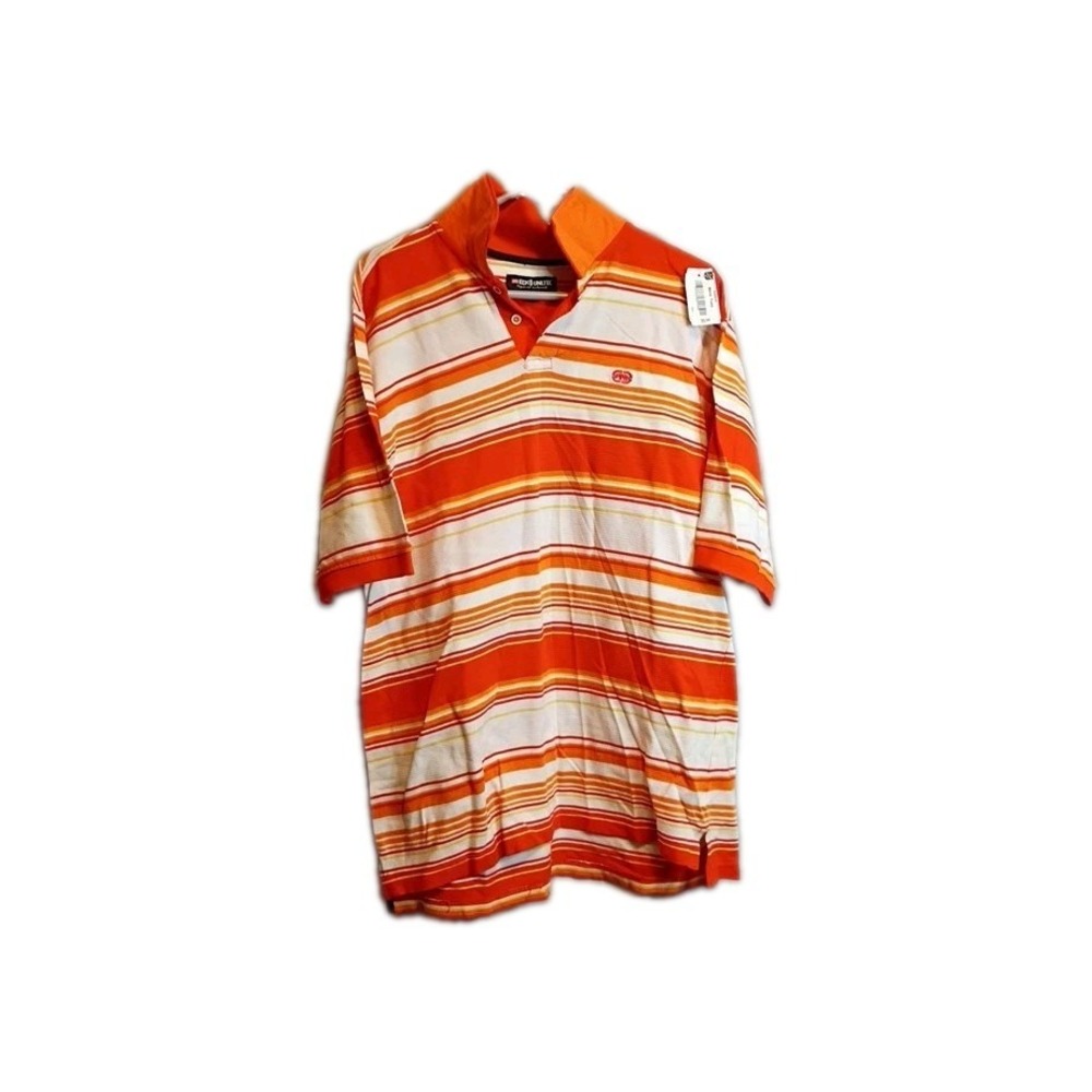 Ecko Unltd. Men's orange Striped Polo Shirt Size L rugby Old Money Academia